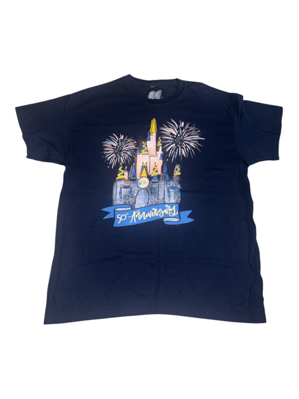 Disney World 50th Anniversary Cinderella Castle Graphic T-Shirt - Navy Blue Size
